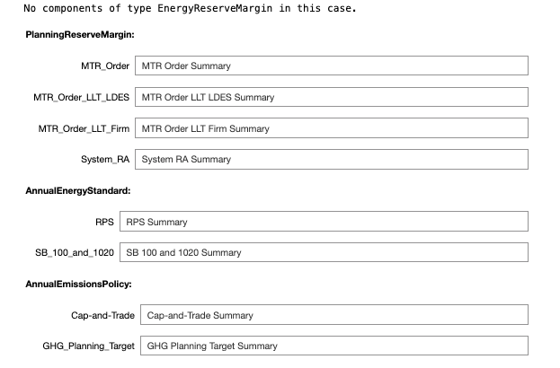 List of components mapped to Results Viewer worksheets