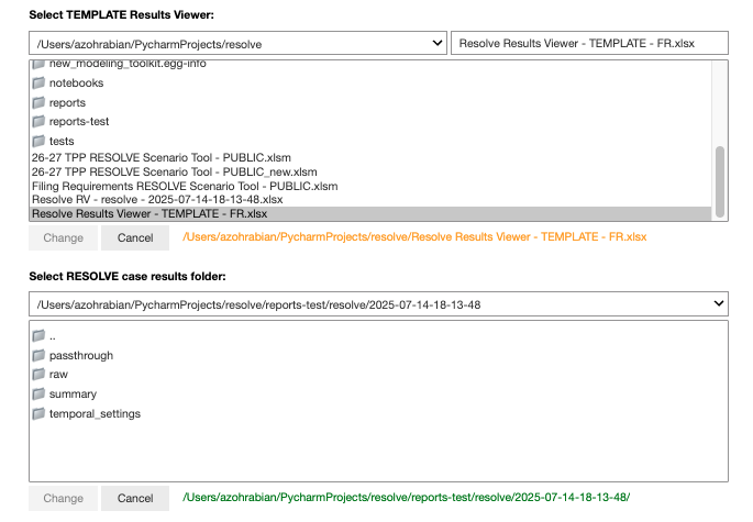 Path selection for RESOLVE Results Viewer template and Case results folder