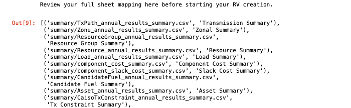 List of components mapped to Results Viewer worksheets