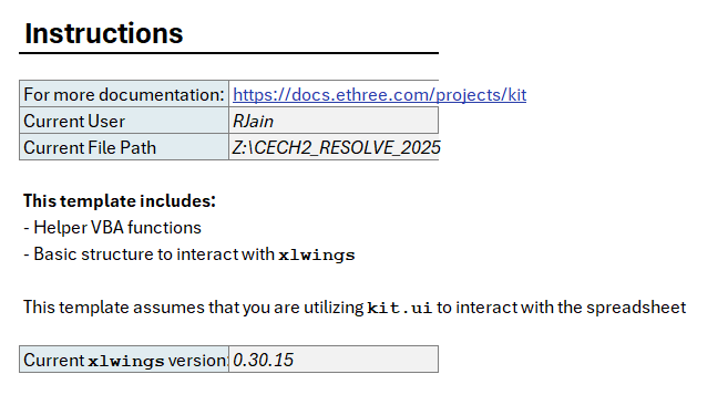 Example of Cover Sheet Settings in Scenario Tool