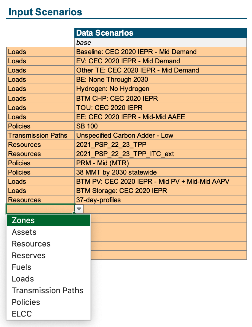Screenshot of user dropdown inputs to specify scenarios to be read in `Resolve` case.