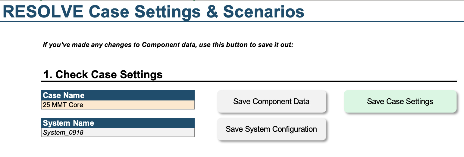 Three buttons on the `Resolve` Settings tab to create case inputs & settings.